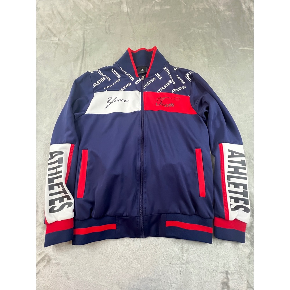 Jian Wang Track Jacket Mens Size M Navy Blue Athletes Full Zip Mock Neck
